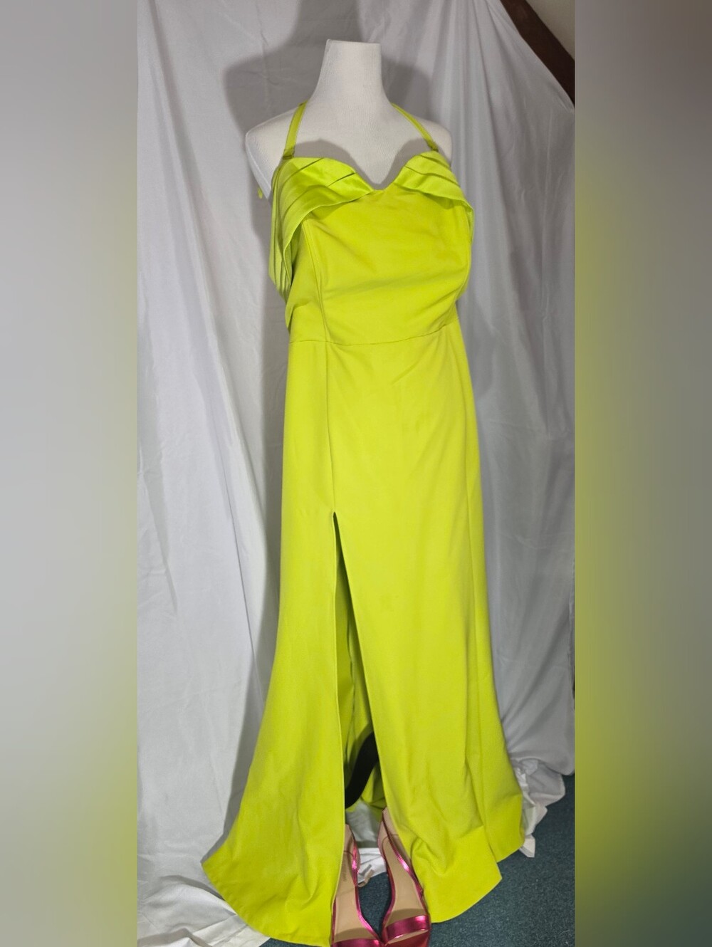 Halter Neck Lime Green Prom Gown